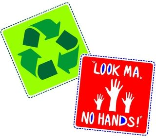 Pedal-bins-recyclable-and-look-ma-no-hands-symbols